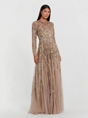 Mac Duggal 94213 Beige Long Sleeve Hand Embellished Gown Size 20 NWOT